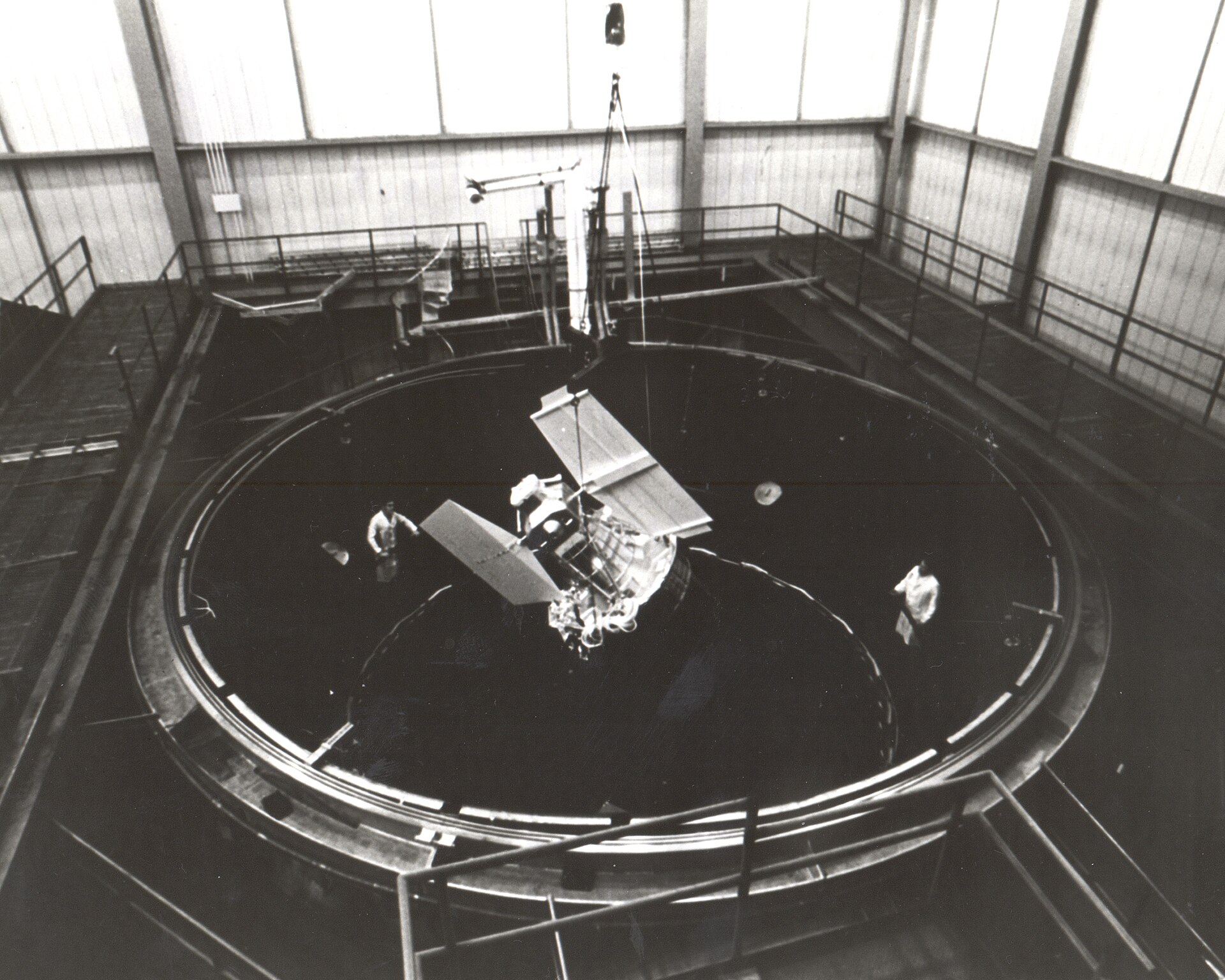 Engineers at work on an Earth observation satellite
